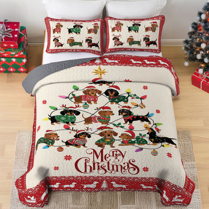 Shineful All Season Quilt 3-Piece Set Dachshund Holiday