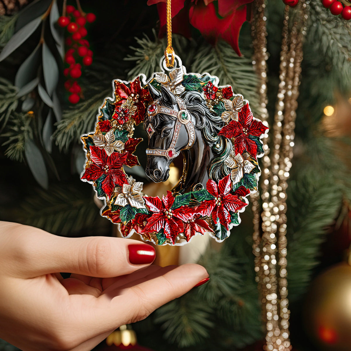 Shineful 2D Acrylic Ornament Poinsettia Majestic Horse Collection