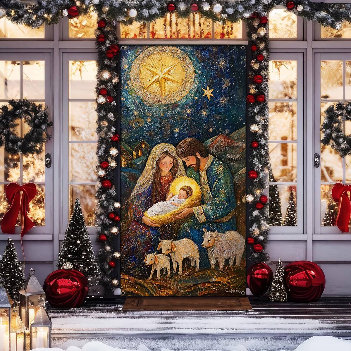 Shineful Door Cover Sacred Christmas Nativity