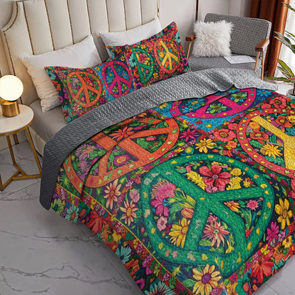 Shineful All Season Quilt 3-Piece Set - Radiant Hippie Peace