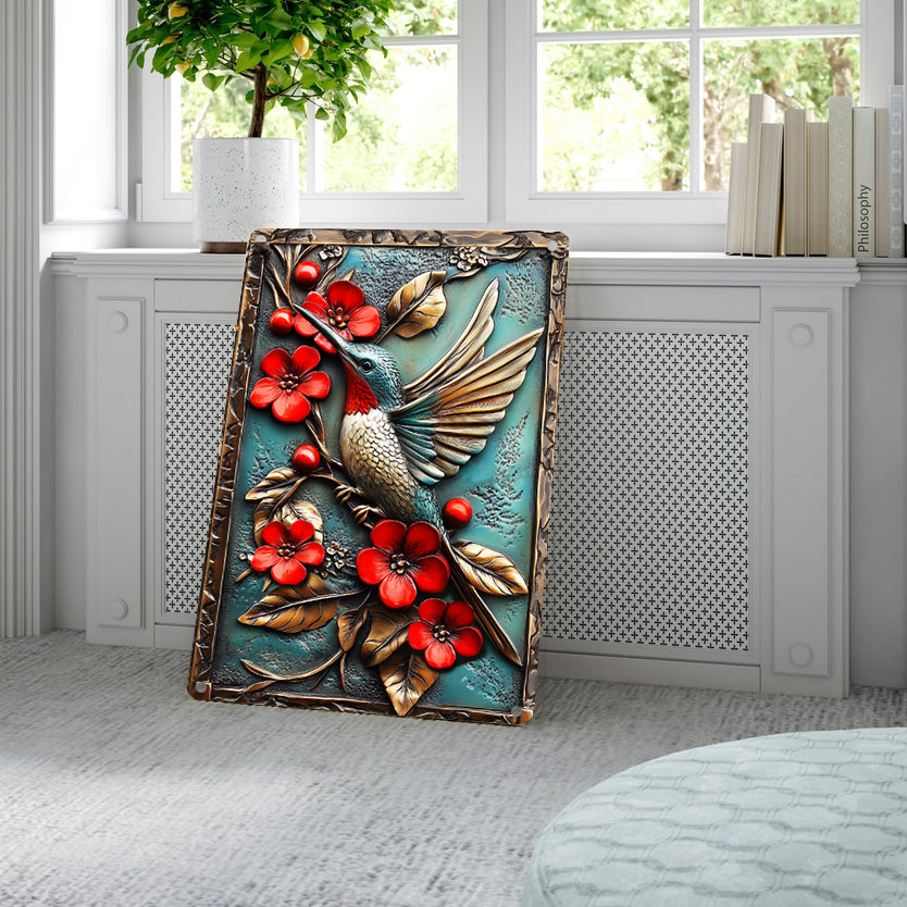 Shineful 2D Metal Sign Charming Floral Hummingbird