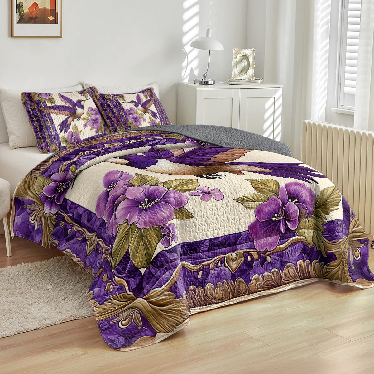 Shineful All Season Quilt 3-Piece Set - Hummingbird Violet Flight