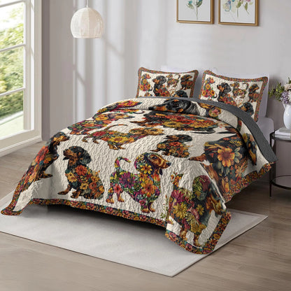 Shineful All Season Quilt 3-Piece Set - Dachshund Bloom