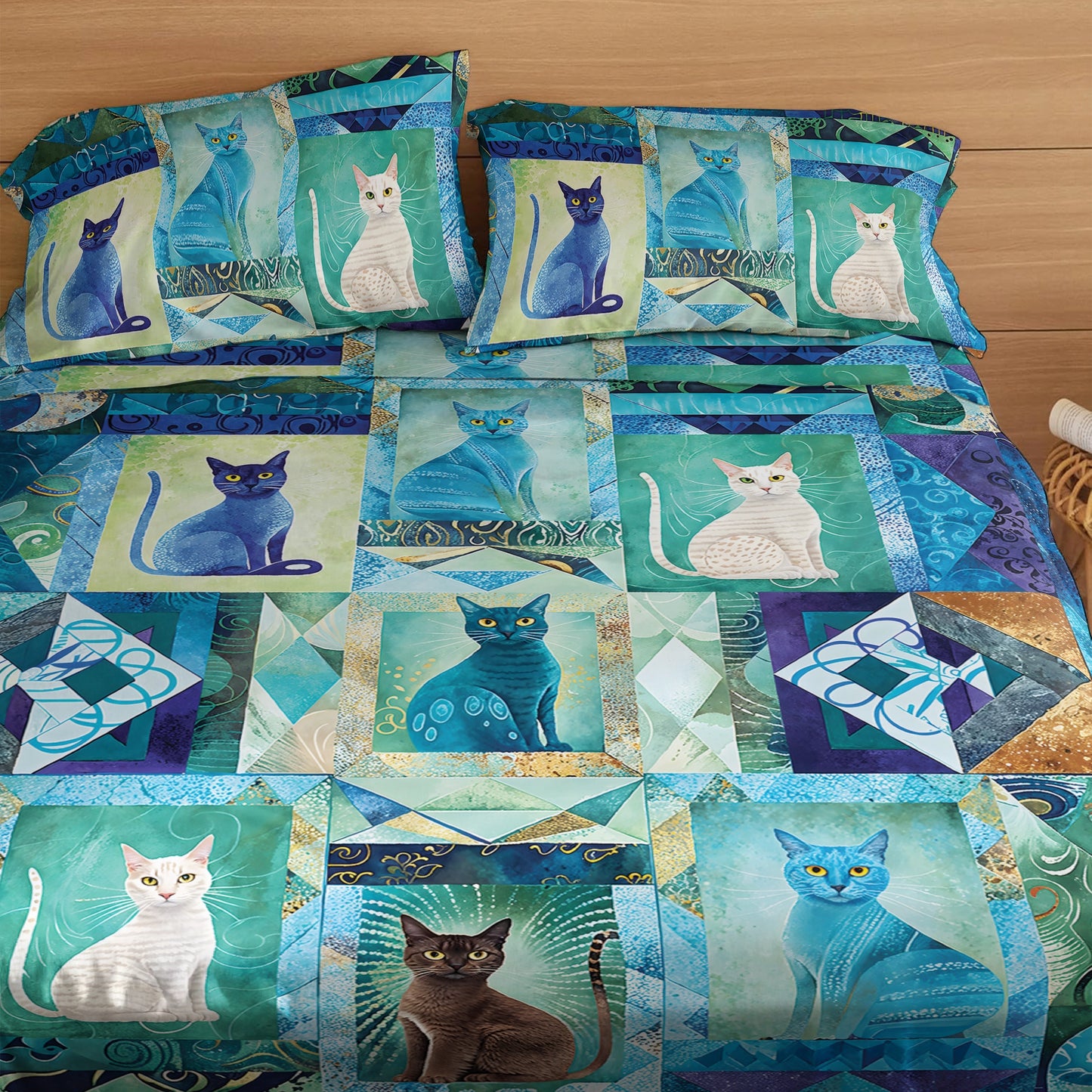 Shineful 4-Piece Bed Sheet Set Mystic Cat