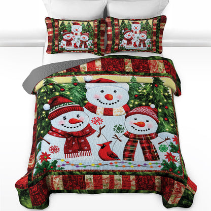 Shineful All Season Quilt 3-Piece Set - Snowman Family Holiday