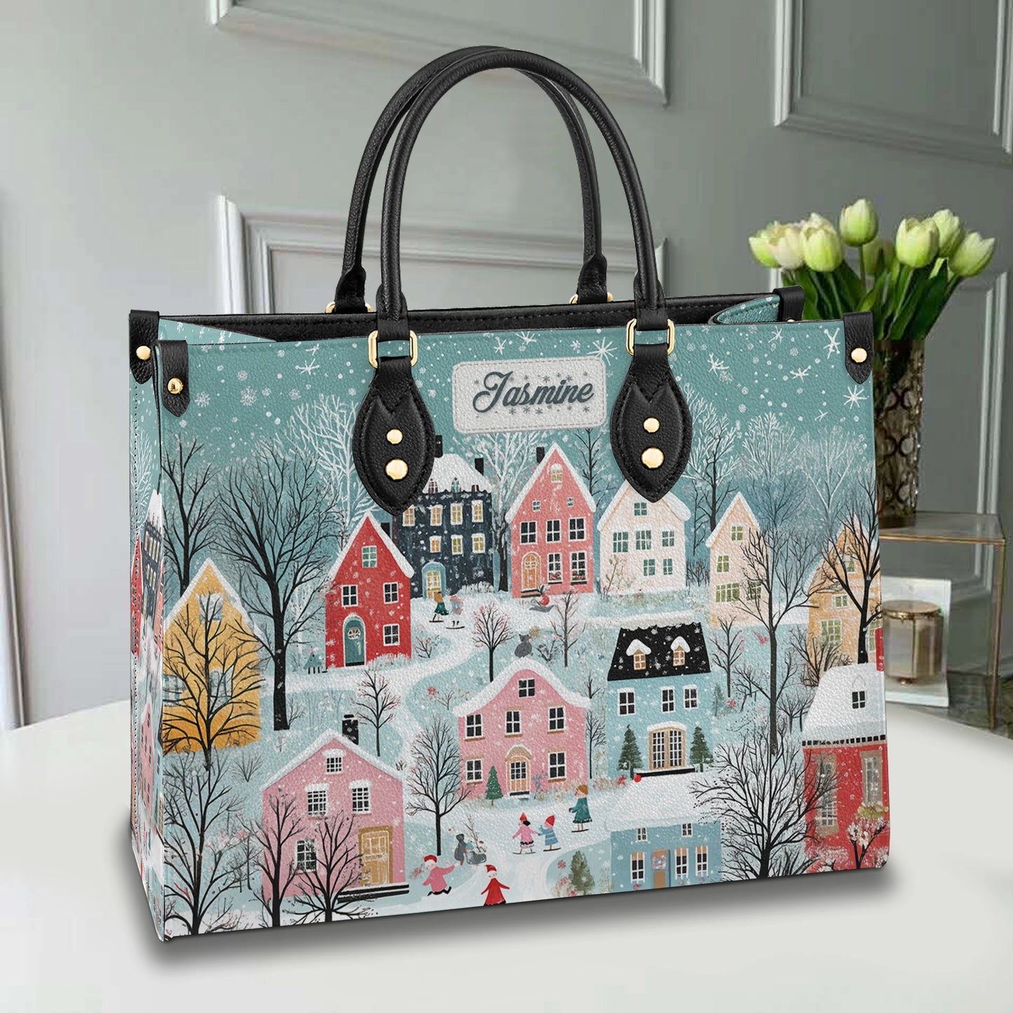 Sac en cuir brillant personnalisé Noël Winter Wonderland