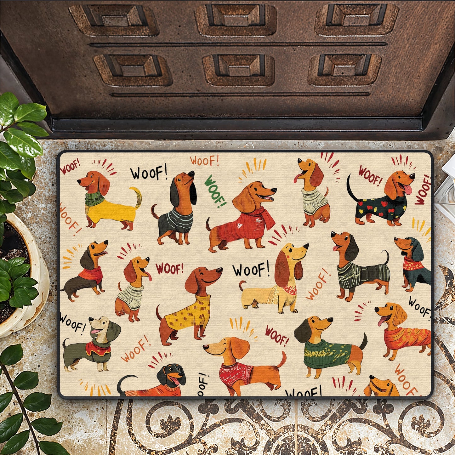 Shineful Ultra-Thin Non Skid Floor Mat, Kitchen Rugs Wagging Woof - Dachshund Delight