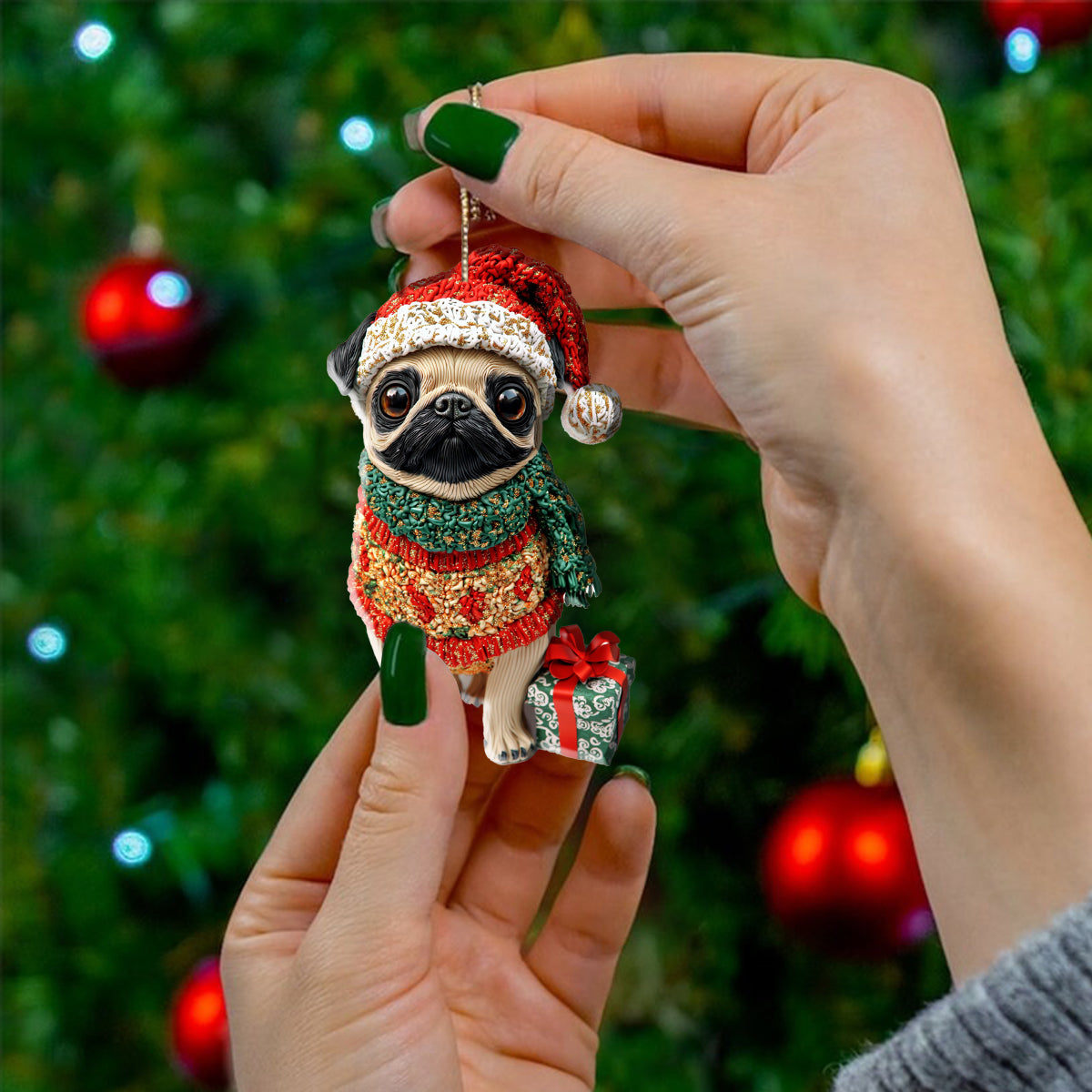 Shineful 2D Acrylic Ornament Chistmas Puggy