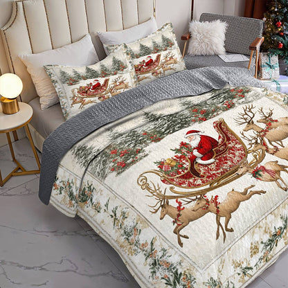 Shineful All Season Quilt 3-Piece Set Vintage Floral Christmas