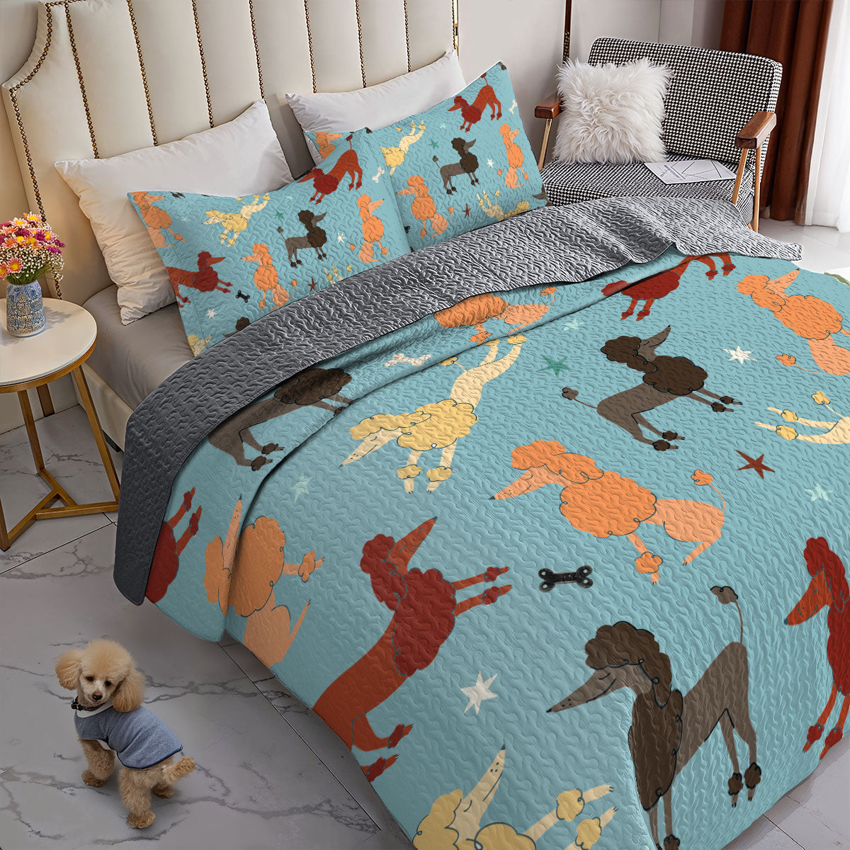 Shineful All Season Quilt 3-Piece Set Playful Poodle