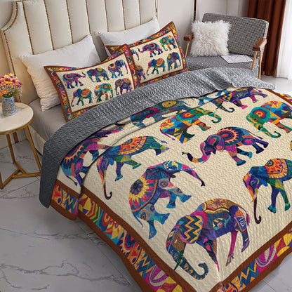 Shineful All Season Quilt 3-Piece Set Colorful Elephant