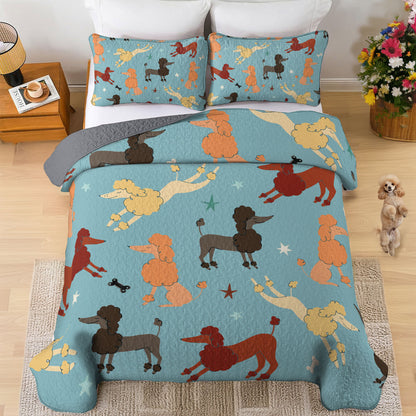 Shineful All Season Quilt 3-Piece Set Playful Poodle