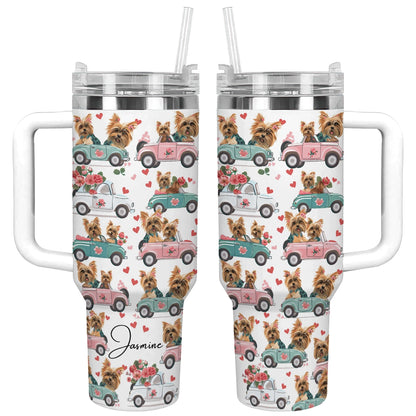 Shineful Tumbler Personalized Yorkie Car Ride