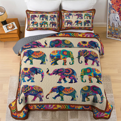 Shineful All Season Quilt 3-Piece Set Colorful Elephant