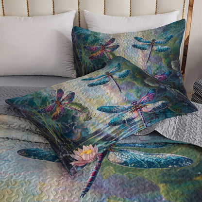 Shineful All Season Quilt 3-Piece Set Dragonfly Lotus