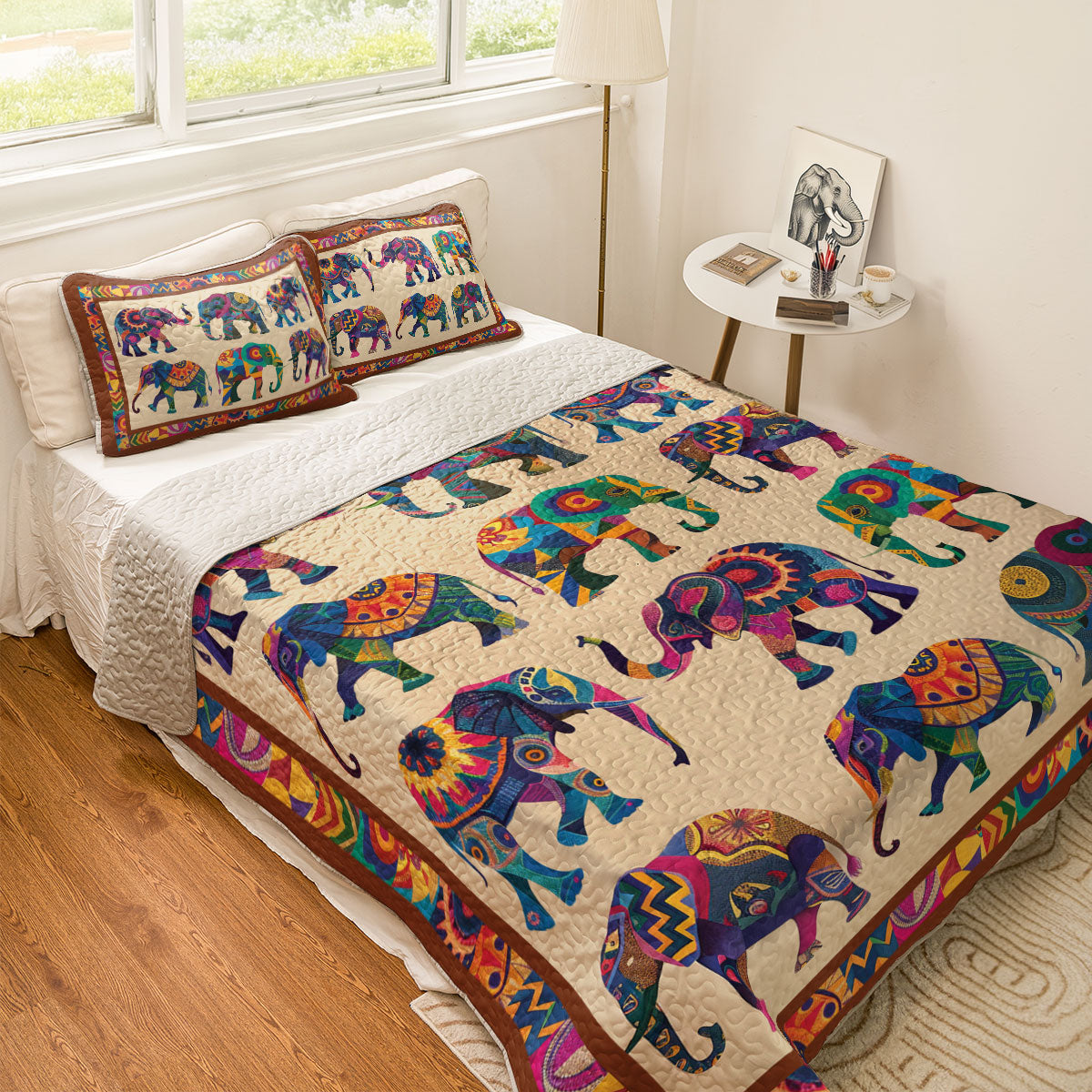 Shineful All Season Quilt 3-Piece Set Colorful Elephant