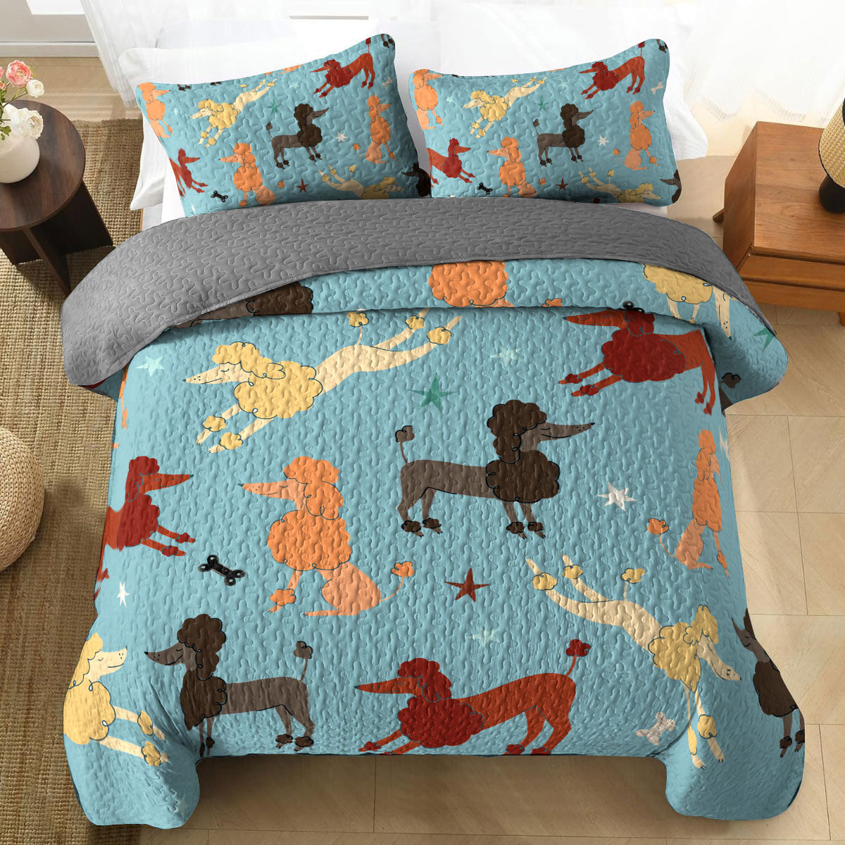 Shineful All Season Quilt 3-Piece Set Playful Poodle