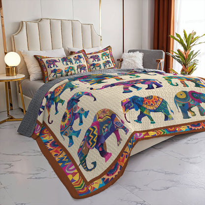 Shineful All Season Quilt 3-Piece Set Colorful Elephant