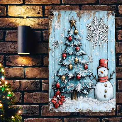 Panneau en métal brillant 2D Joyeux bonhomme de neige Noël