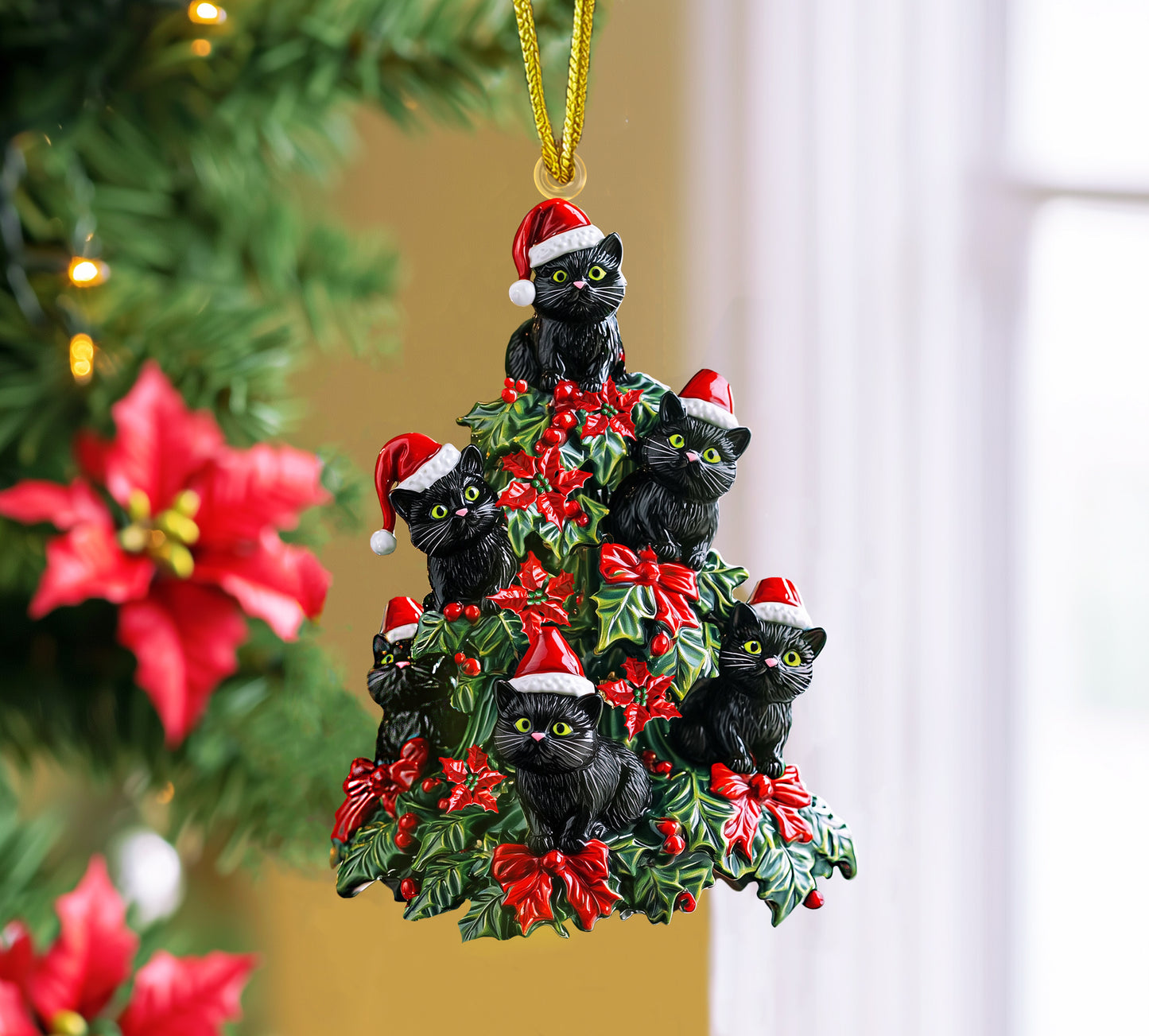 Shiny 2D Acryl Ornament Holly Berry Weihnachten Schwarze Katzen