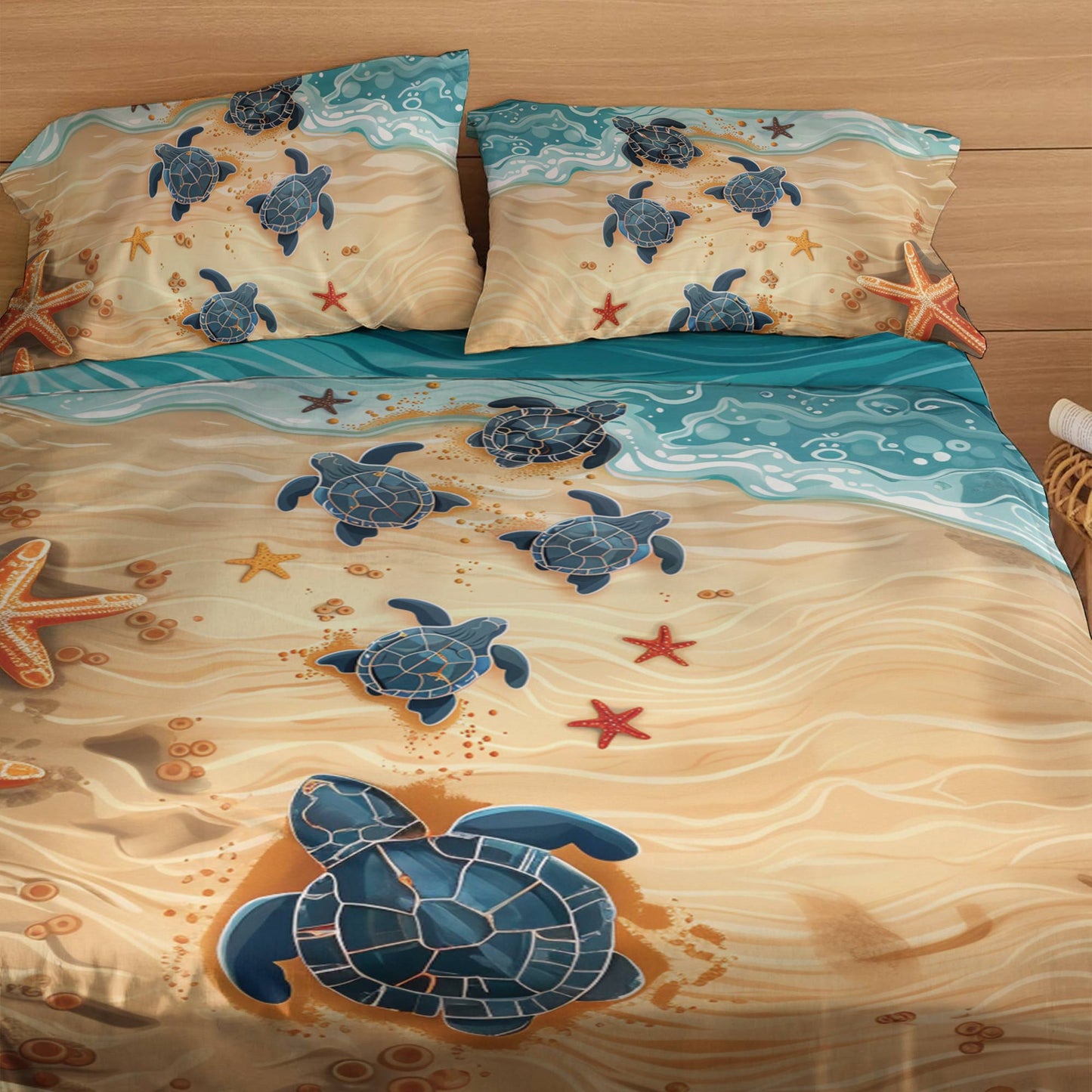 Shineful 4-Piece Bed Sheet Set Turtle Ocean