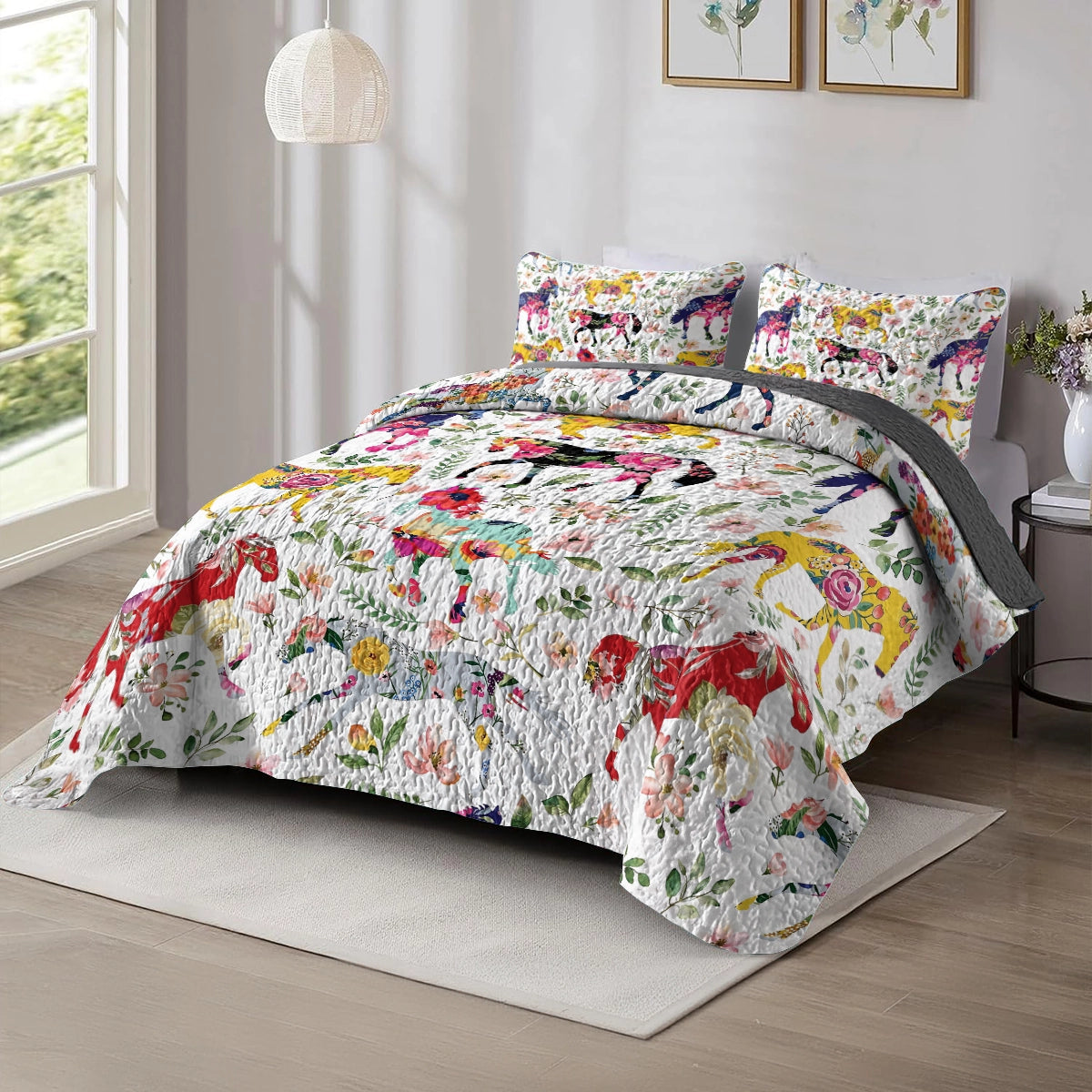 Shineful All Season Quilt 3-Piece Set - Floral Horse