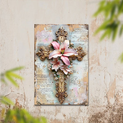 Shineful 2D Metal Sign Graceful Bloom Cross