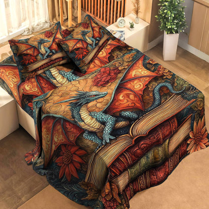 Ensemble de draps 4 pièces Shineful Glorious Une pile de livres avec un dragon