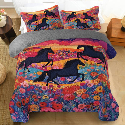 Shineful All Season Quilt 3-Piece Set Colorful Horses