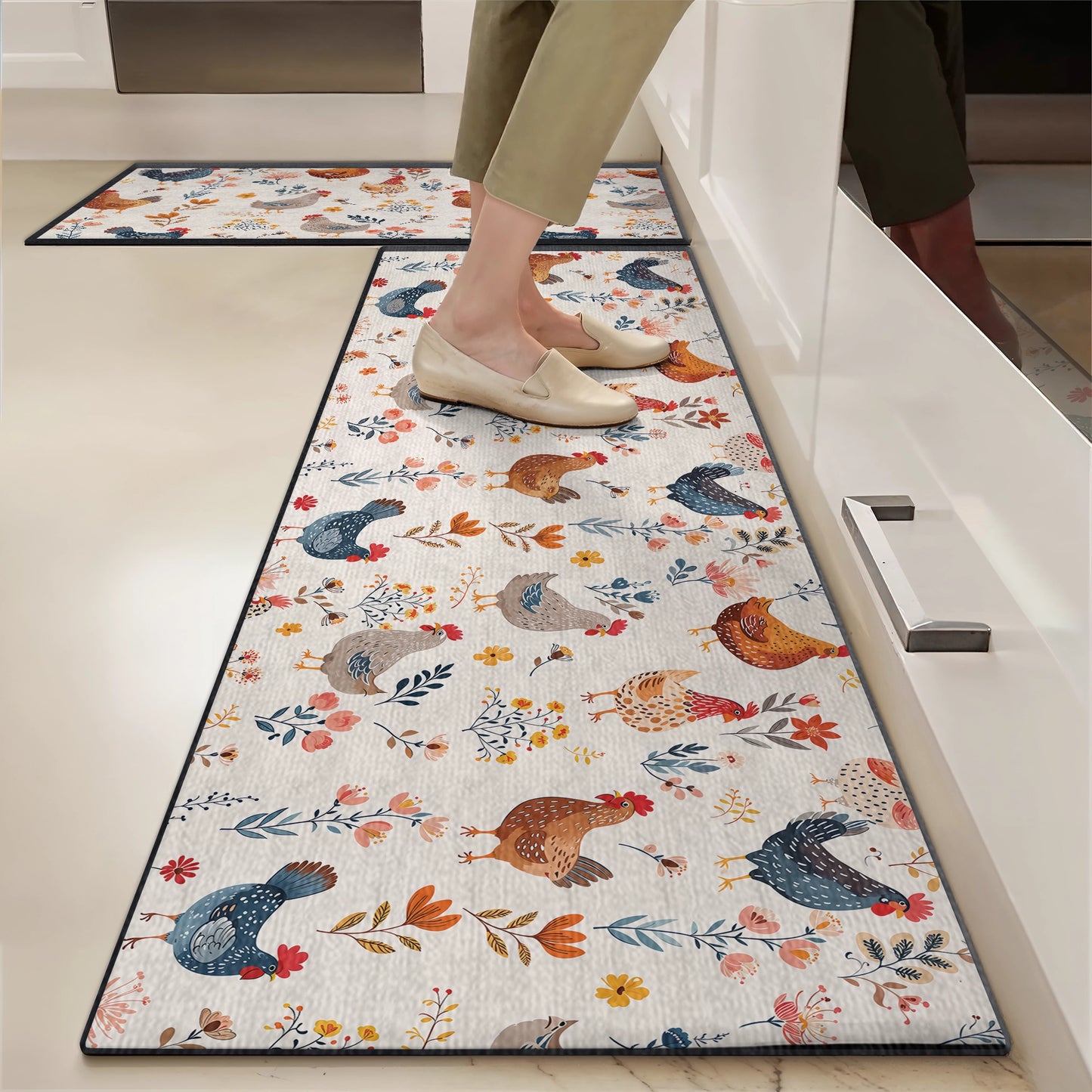 Tapis de sol antidérapant ultra fin Shineful, tapis de cuisine, motif poulet et fleur