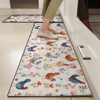 Shineful Ultra-Thin Non Skid Floor Mat, Kitchen Rugs Chicken Flower