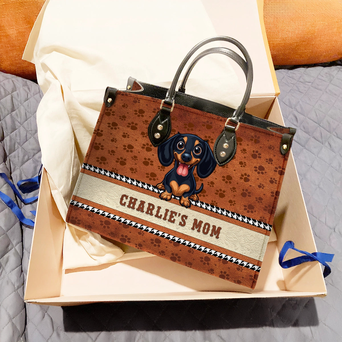 Glänzende Ledertasche Personalisiert Pawfectly Yours Dackel