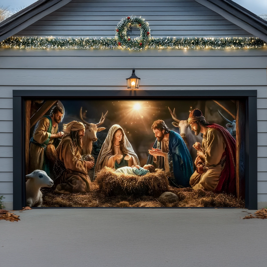 Shineful Garage Door Banner Decoration The Holy Family's Sacred Night