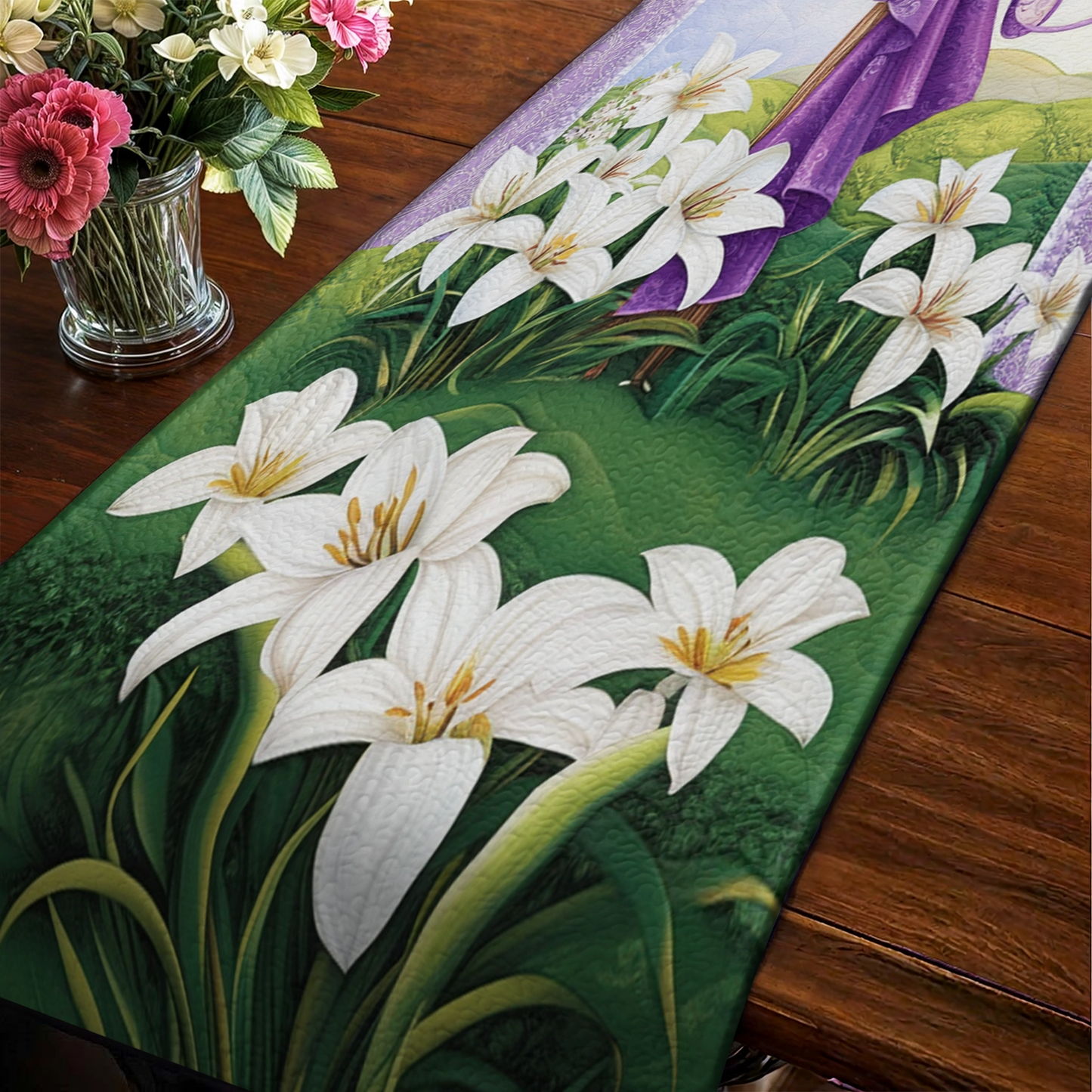 Shineful 2D Flat Print Quilted Table Runner Cross of Renewal