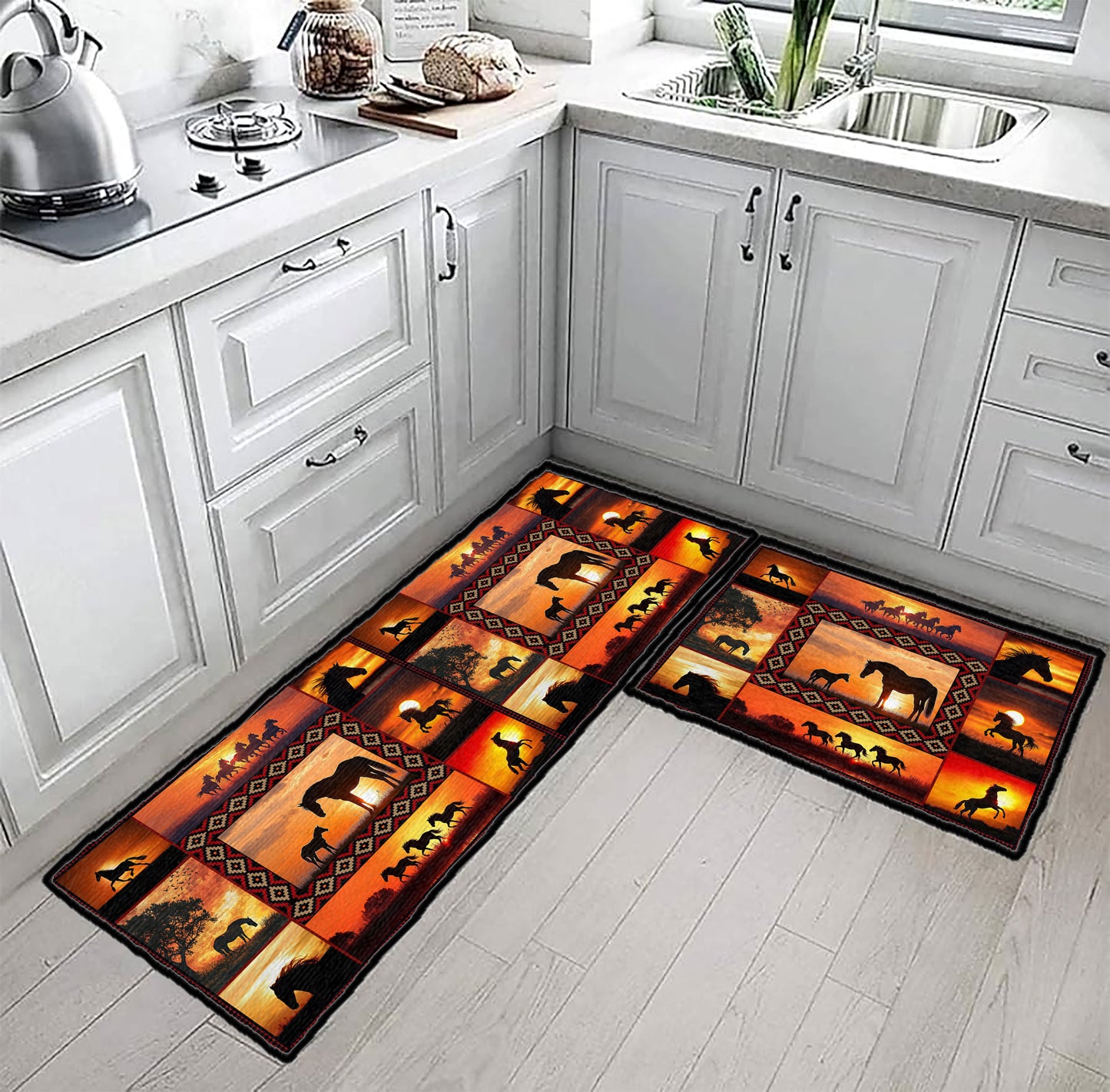 Shineful Ultra-Thin Non Skid Floor Mat, Kitchen Rugs Horse In Sunset