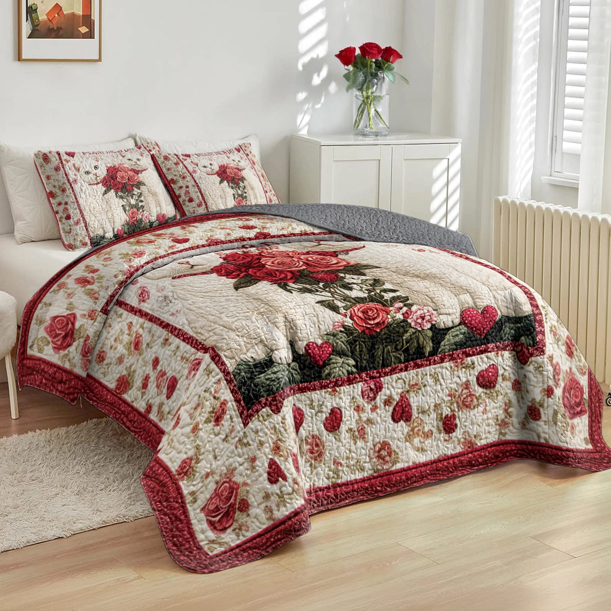 Shineful All Season Quilt 3-Piece Set Lovely Cats Valentine