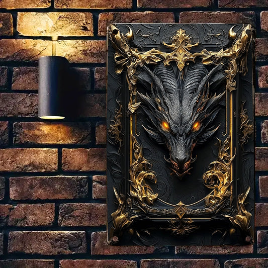 Shineful 2D Metal Sign Dark Guardian Dragon Enchanted