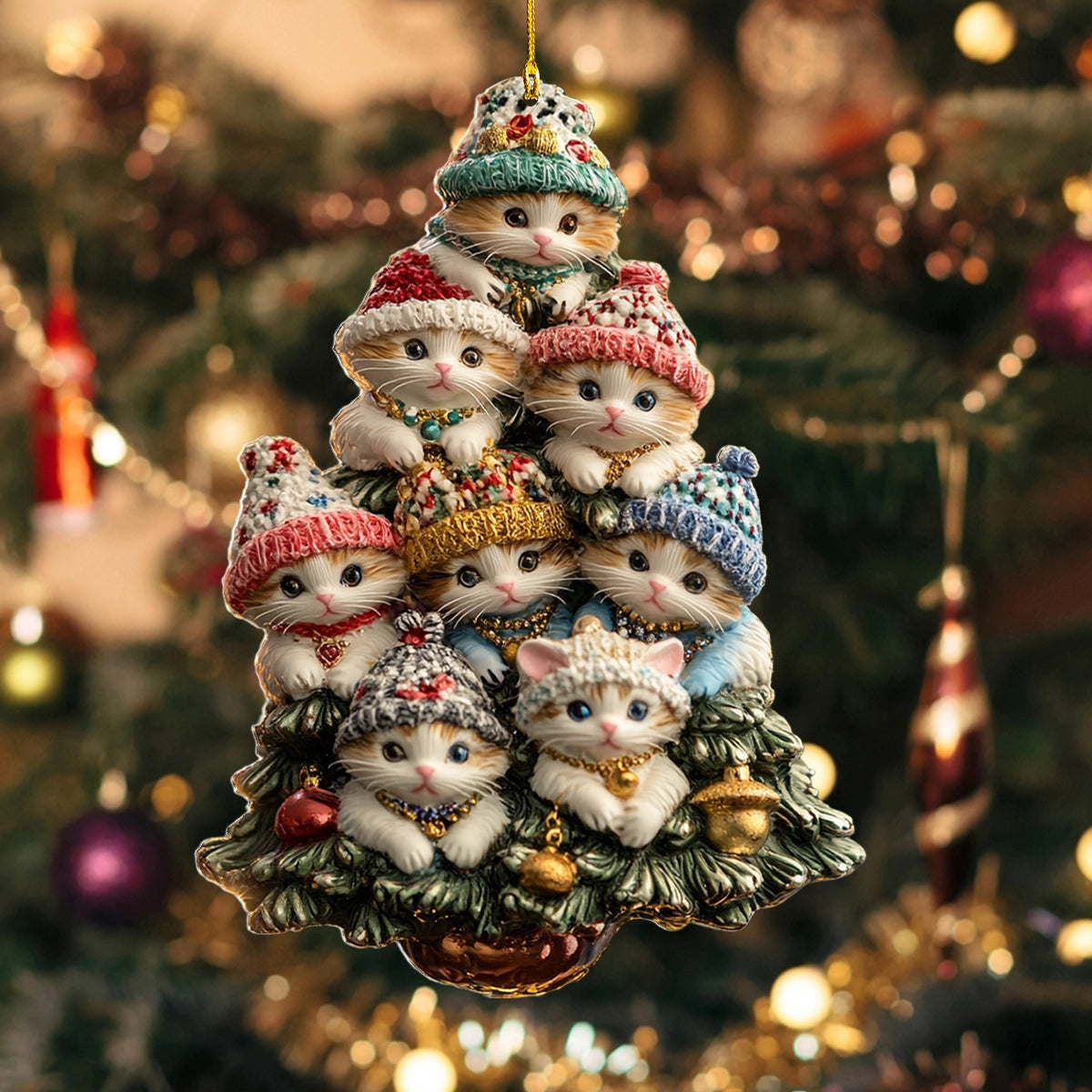 Shineful 2D Acrylic Ornament Kitten Cozy Tree