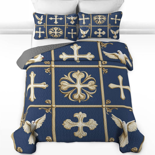 Shineful All Season Quilt 3-Piece Set - Graceful Cross & Dove