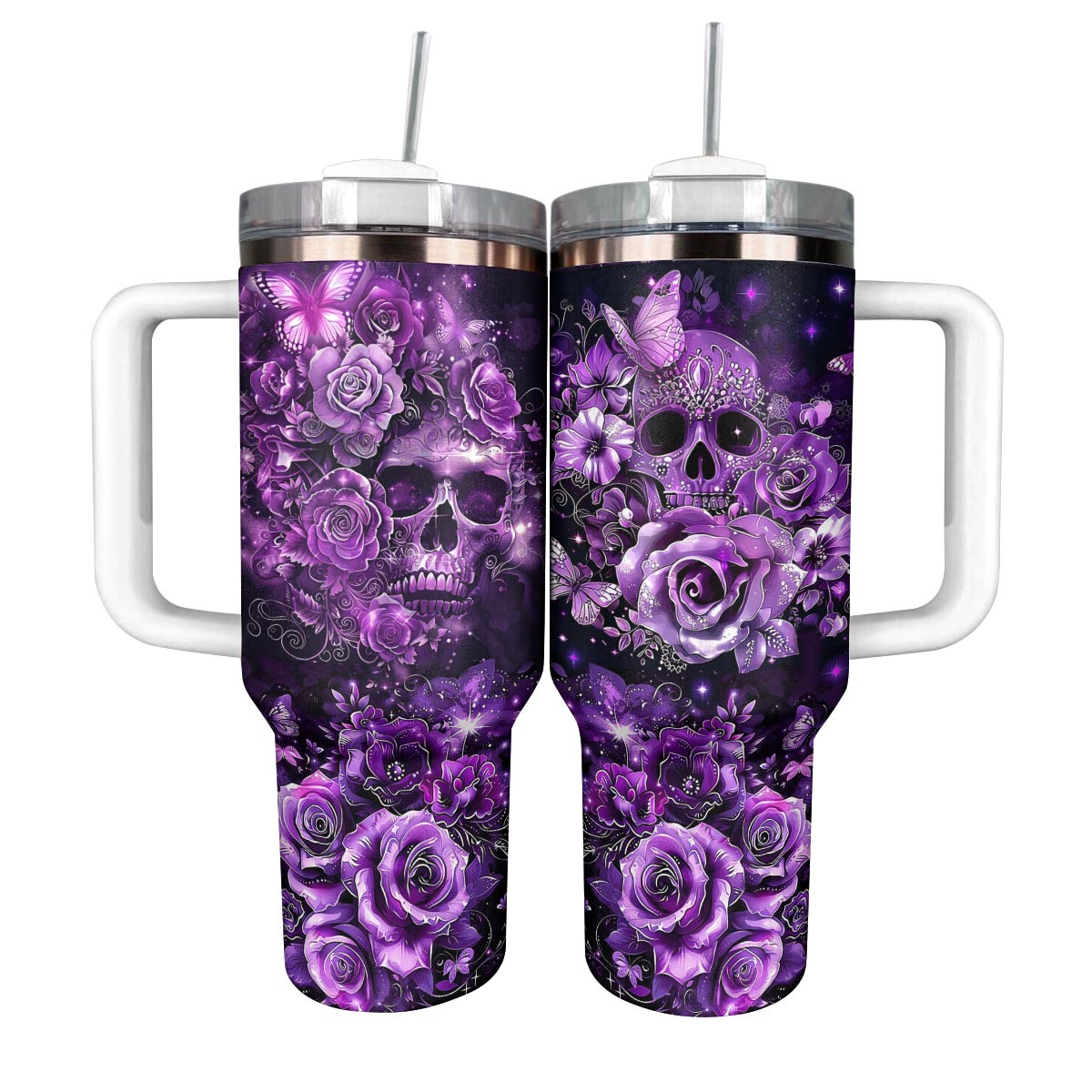 Shineful Glossy Tumbler Magnificent Purple Rose Skull