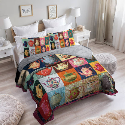 Shineful All Season Quilt 3-teiliges Set - Vintage Teekanne Patchwork 