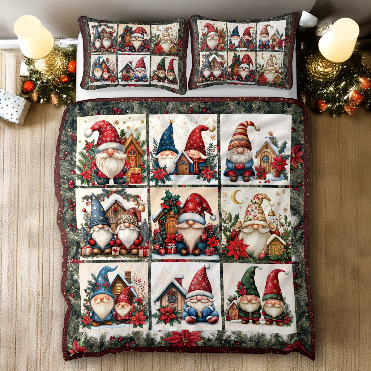 Shineful All Season Quilt 3-Piece Set - Gnome's Christmas Village