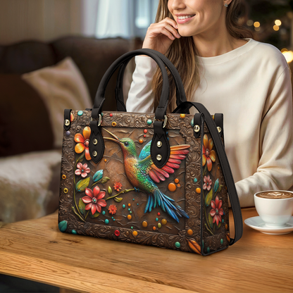 Shineful Leather Bag Hummingbird And Flower