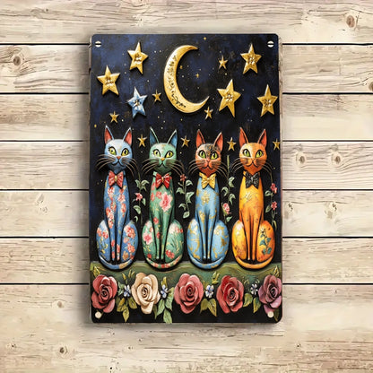 Shineful 2D Metal Sign Celestial Feline Quartet