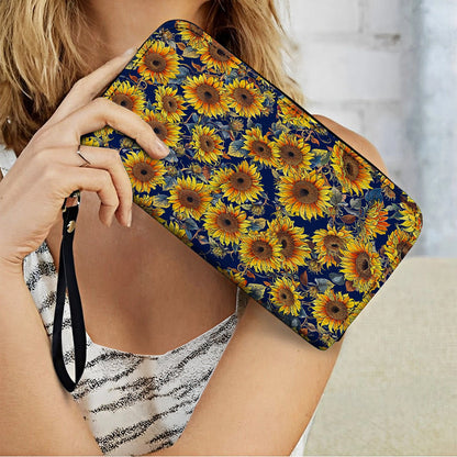 Shineful Leather Clutch Purse With Wristlet Strap Handle Sunflower Gorgeous Flower