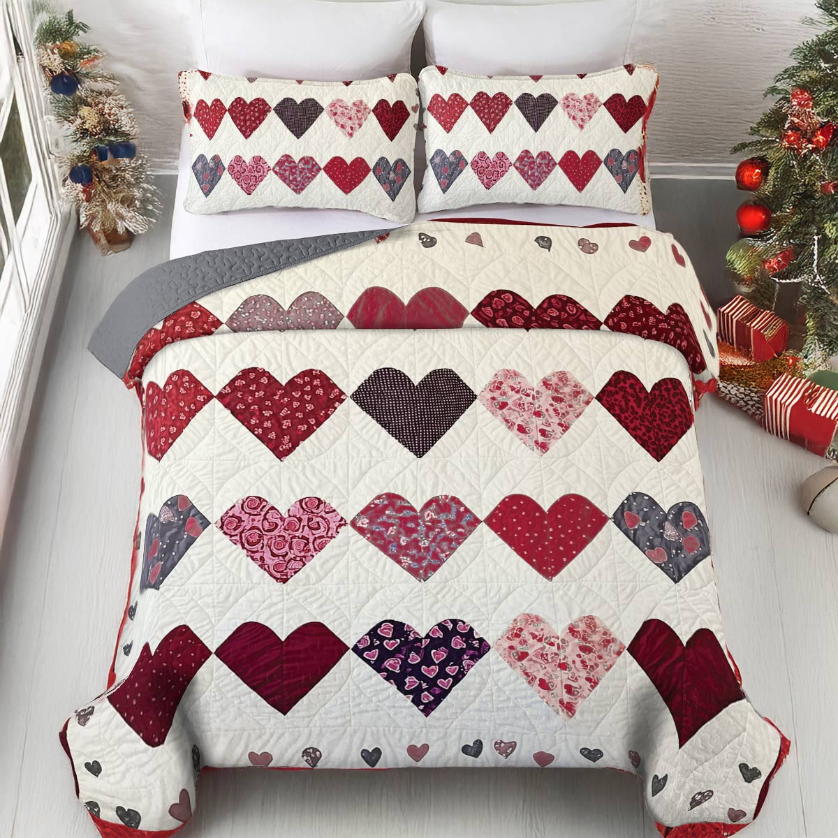 Shineful All Season Quilt 3-Piece Set - Romantic Heart