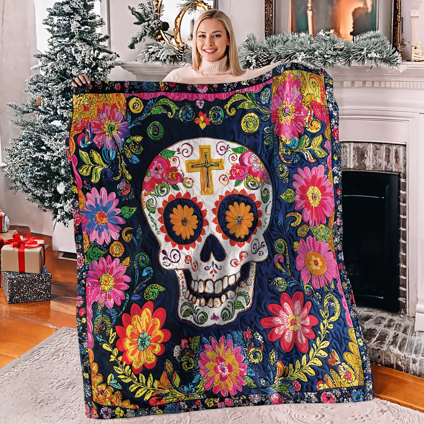 Shineful Fleece Blanket Vibrant Floral Skull