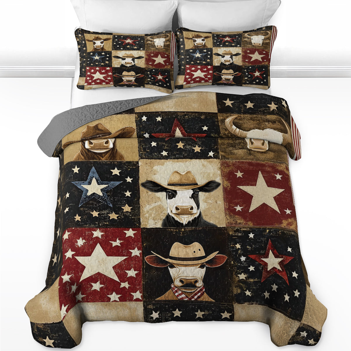 Shineful All Season Quilt 3-Piece Set Rustic Cow-boy Patchwork