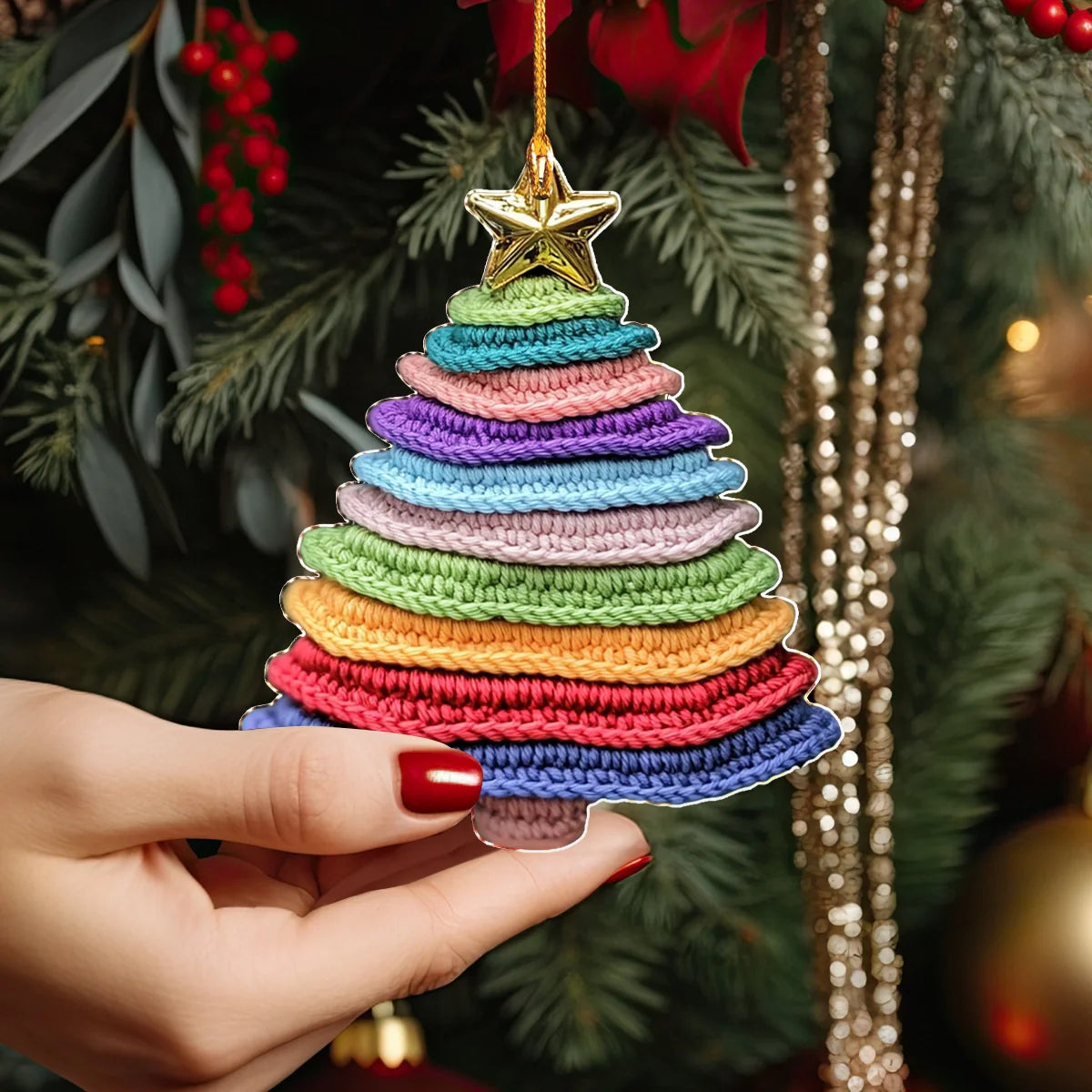 Shineful 2D Acrylic Ornament Colorful Crochet Christmas Tree