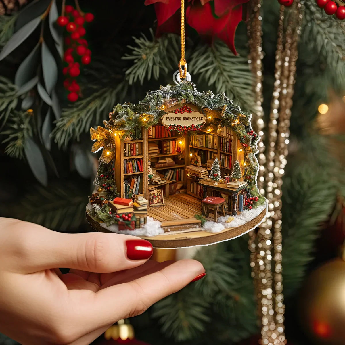 Shineful 2D Acrylic Personalized Ornament Mini Bookshop Wonderland